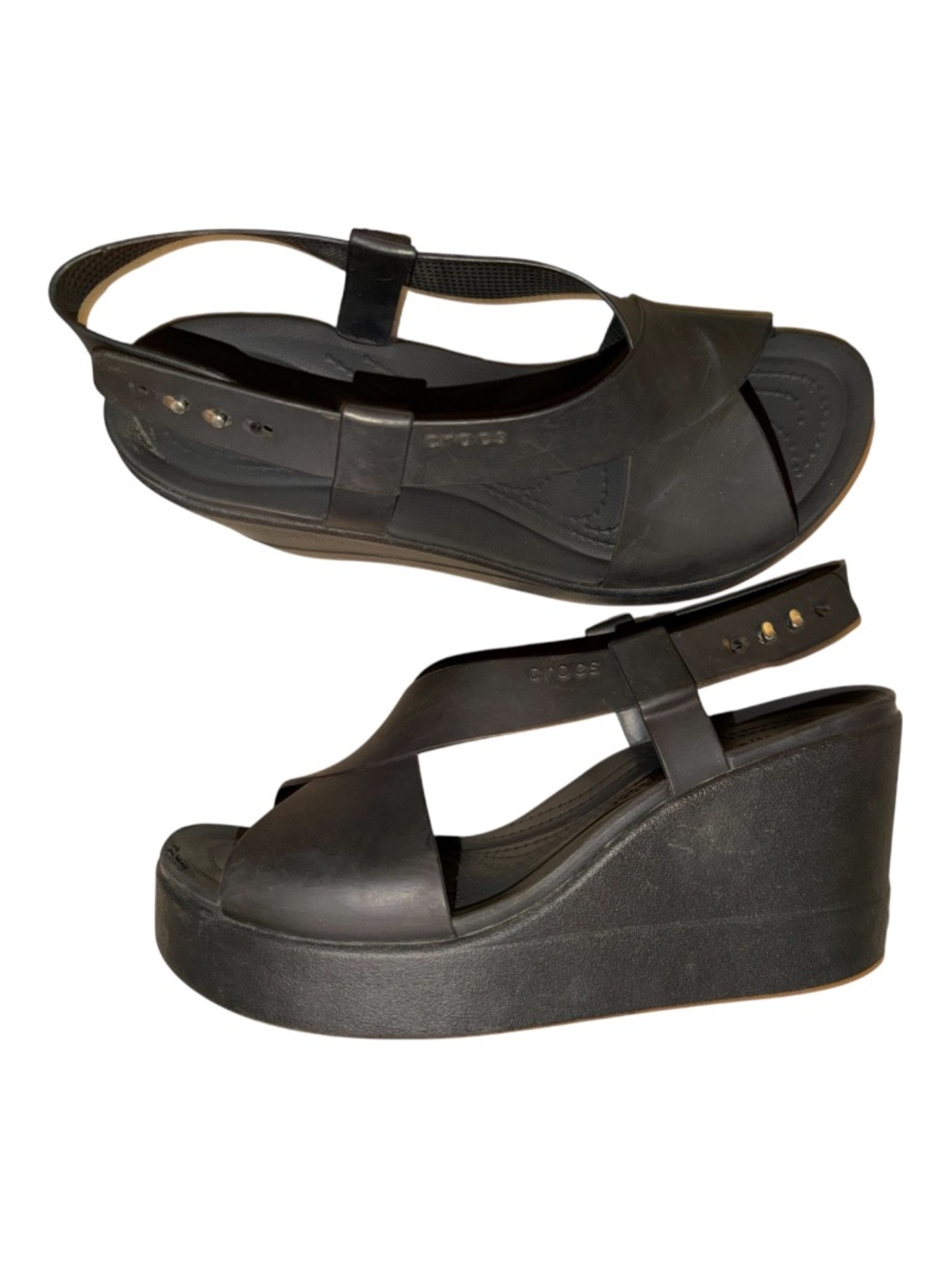 Black Crocs Brooklyn Wedge Heels 9